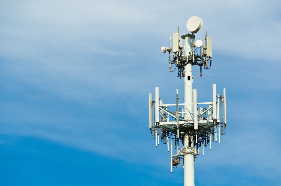 A Large Communications Tower on a Blue Sky